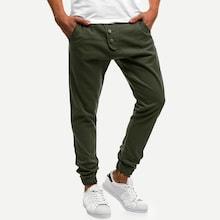 Romwe Guys Button Decoration Plain Joggers