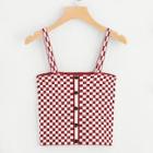 Romwe Button Front Plaid Shell Top