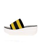 Romwe Yellow Striped  Flatform Slide Sandals