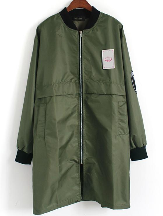 Romwe Contrast Collar Zipper Patch Army Green Coat