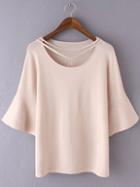 Romwe Pink Bell Sleeve Triangle Necklace Knit Blouse