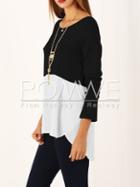 Romwe White Black Long Sleeve High Low T-shirt