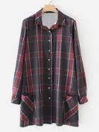 Romwe Front Pocket Plaid Shirt Dress