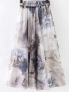 Romwe Grey Elastic Waist Flower Print Chiffon Flare Skirt