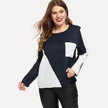 Romwe Plus Contrast Panel Pocket Detail Tee