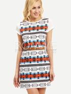 Romwe Multicolor Geometric Print Split Dress