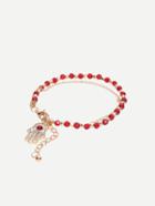 Romwe Red Beads Rhinestone Hamsa Hand Bracelet
