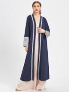Romwe Contrast Striped Cuff Longline Abaya