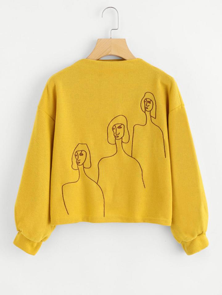 Romwe Figure Embroidered Sweatshirt