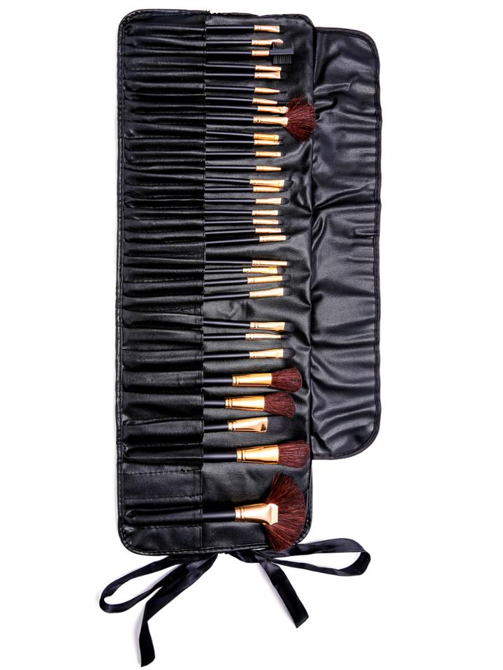 Romwe 32pcs Black Professional Makeup Brush Set With Bag