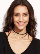 Romwe Black Double Layer Metal Coin Choker Necklace