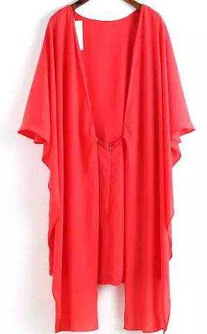 Romwe Butterfly Sleeve Cape Red Dress