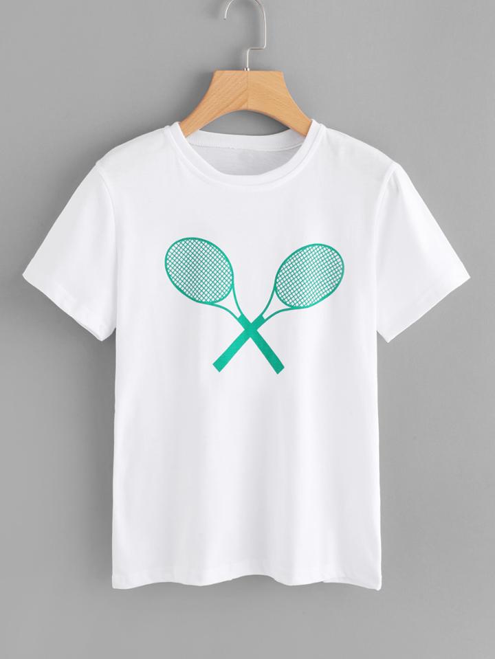 Romwe Tennis Racket Print Tee