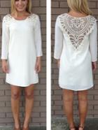 Romwe Lace Crochet Hollow Shift White Dress