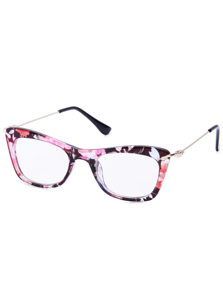 Romwe Floral Plastic Frame Metal Arm Cat Eye Glasses