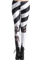Romwe Chaplin Stripe Print Black White Leggings