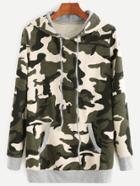 Romwe Camouflage Print Drawstring Hooded Sweatshirt With Pocket
