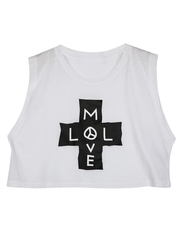 Romwe Cross Print Crop White Tank Top