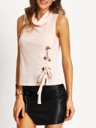 Romwe Pink Sleeveless Cowl Neck Side Lace Up Blouse