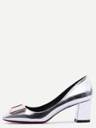 Romwe Silver Square Toe Metal Decorated Chunky Pumps