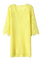 Romwe Lace Crochet Yellow Shift Dress