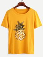 Romwe Yellow Sequin Pineapple T-shirt