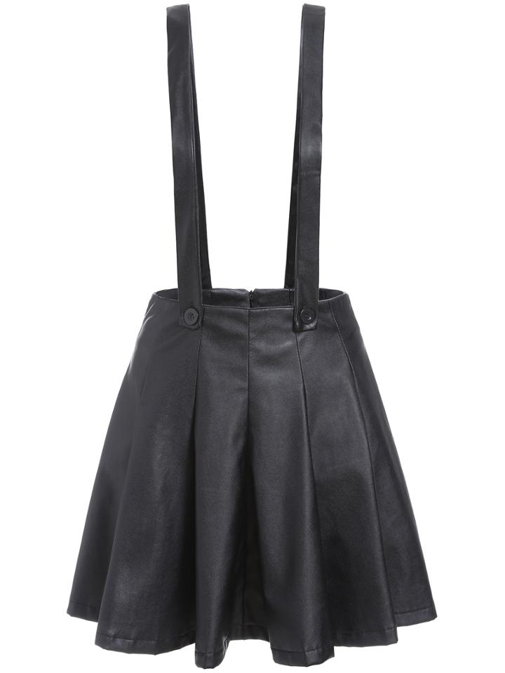 Romwe Strap Pu Zipper Flare Dress