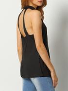 Romwe Black Halter Split Side Tank Top