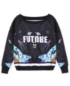 Romwe Shark Futnbe Print Crop Sweatshirt