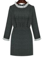 Romwe Peplum Collar Plaid Woolen Dress