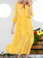 Romwe Yellow Tie Neck Bell Sleeve Ruffle Dress