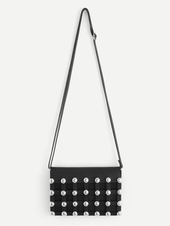 Romwe Studded Front Flap Pvc Crossbody Bag