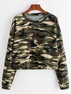 Romwe Green Camouflage Print T-shirt