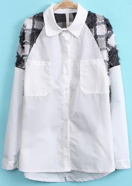 Romwe Contrast Plaid Pockets Loose Blouse