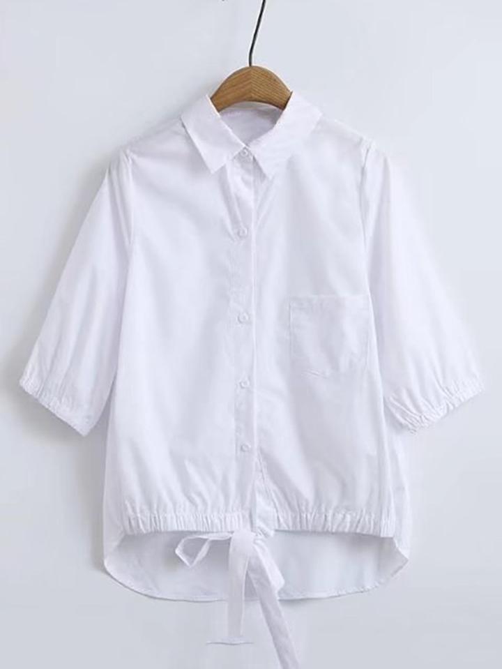 Romwe Lace Up Hem High Low Blouse