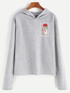 Romwe Pale Grey Hand Rose Embroidery Hooded T-shirt