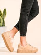Romwe Apricot Faux Suede Lace Up Rubber Sole Low Top Sneakers