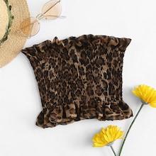 Romwe Leopard Print Pleated Tube Top