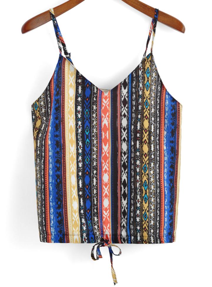 Romwe Spaghetti Strap Tribal Print Yellow Cami Top
