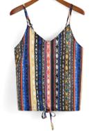 Romwe Spaghetti Strap Tribal Print Yellow Cami Top