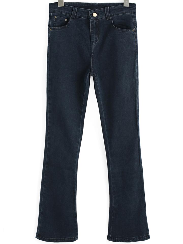 Romwe Straight Pockets Denim Blue Pant