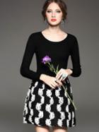 Romwe Black Round Neck Long Sleeve Knit Dress