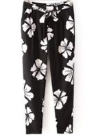 Romwe Floral Print Tie-waist Pant