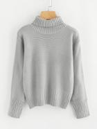 Romwe Ribbed Trim High Neck Knit Sweater