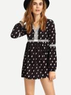 Romwe Lace Insert Bird Print Dress