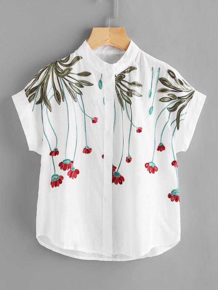 Romwe Stereo Embroidery Batwing Blouse
