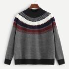 Romwe Raglan Sleeve Mixed Pattern Sweater