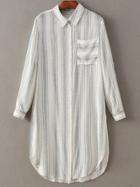 Romwe Beige Lapel Striped Casual Blouse