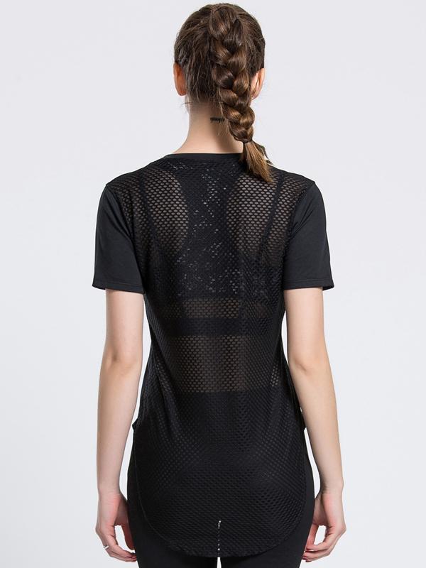 Romwe Contrast Eyelet Mesh T-shirt