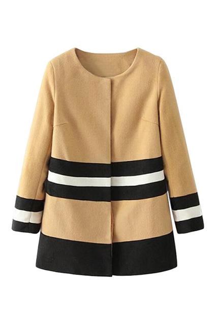 Romwe Color Block Faux Woolen Coat